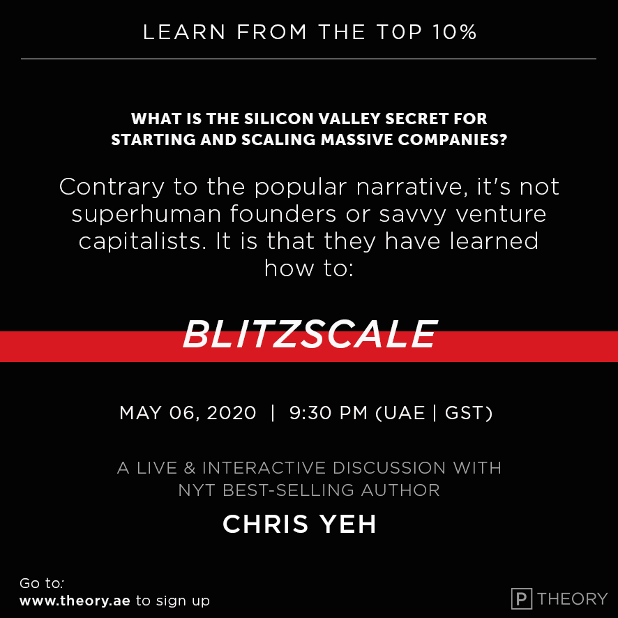 EntMagazineME's tweet image. REMINDER: #Blitzscaling author @chrisyeh will be on a live + interactive discussion staged by @TheoryAe TONIGHT at 9.30pm GST! Entrepreneur Middle East readers get a premium code to access the event--don&apos;t miss out on this great opportunity, register now! entrepreneur.com/article/350445