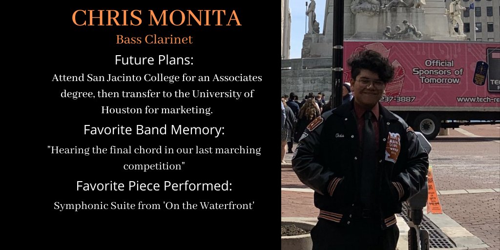 Our next Band Senior Spotlight for today is Drum Major, Jazz Band member, and Wind Ensemble member Christopher Monita. 🎼🎵#SeniorSpotlight