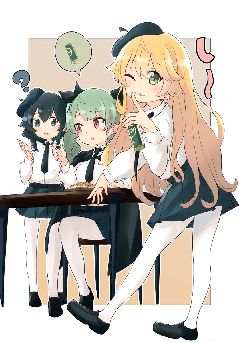 アンチョビ(ガルパン) ,カルパッチョ(ガルパン) ,ペパロニ(ガルパン) 「アンツィオ三人描きましたーーーー!!! 」|ばぐえ、のイラスト