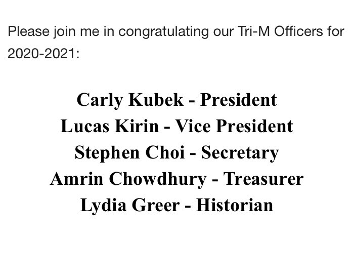 BBHHS_TriM's tweet photo. Congratulations to our new 2020-2021 BBHHS Tri-M Officers. We are so excited to begin working with you all and see what we can accomplish together! 🎉🎶 https://t.co/GhnqiEGWEy