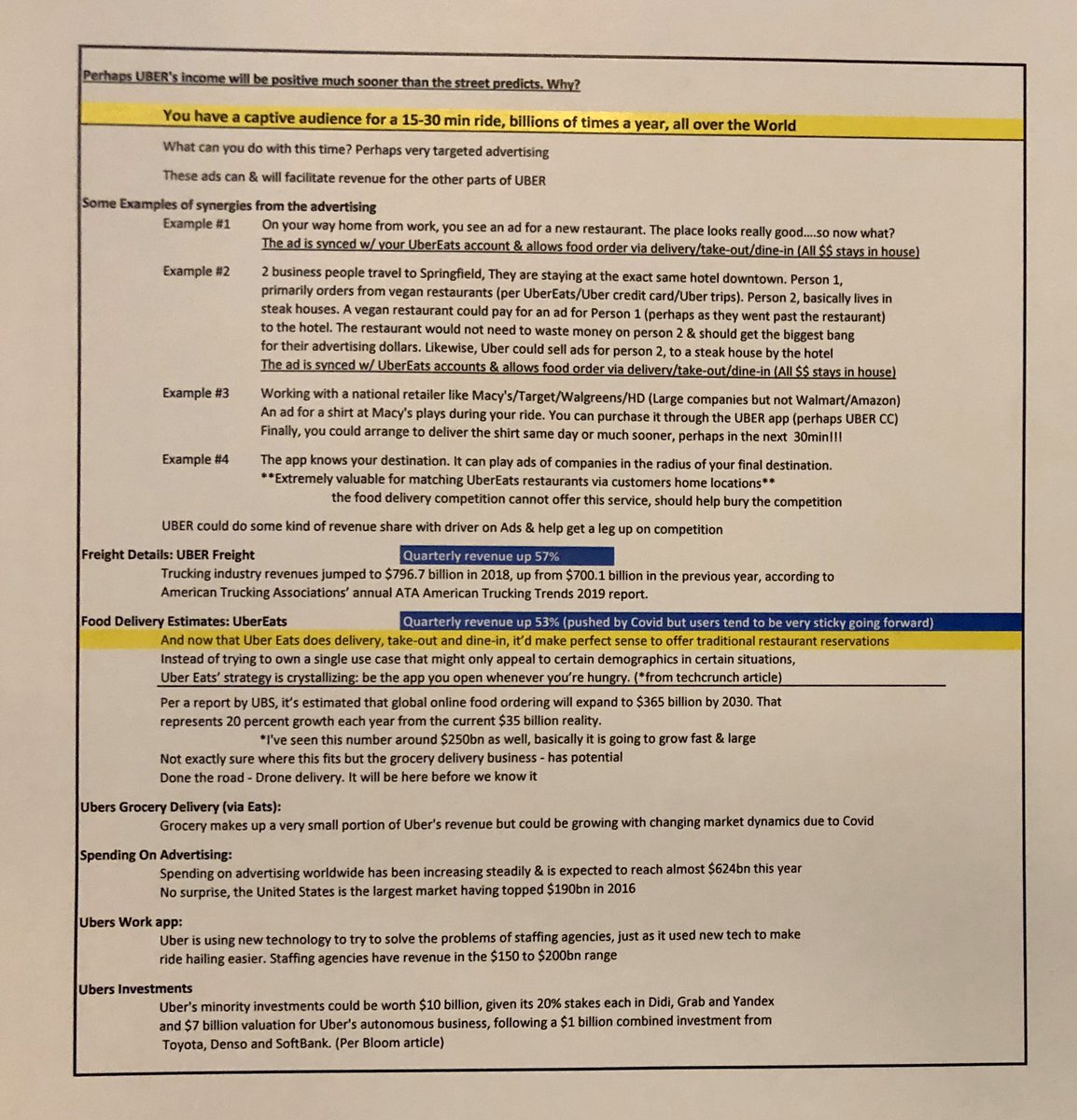 MC_40_J19's tweet photo. #UBER $UBER killing it, Eats/Freight up 50% plus possibly picking up $GRUB if they could just pick up targeted advertising the ecosystem would be amazing https://t.co/F8Cx0UpEXm