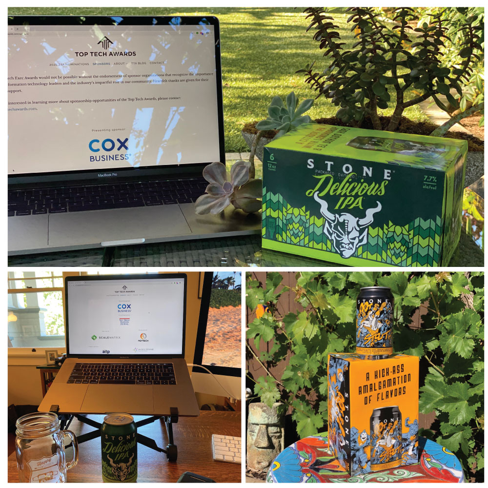 TopTechExecs's tweet photo. Last week @coxbusiness hosted the Top Tech Awards TECH leaders for a Zoom Happy Hour. Each attendee was shipped a 6 pack from Stone Brewery. Palmer Luckey "zoom-bombed" the call and shared an inspirational chat about his path in tech. Love the SD tech community we have! #TTA2020 https://t.co/J0n3mzn60w
