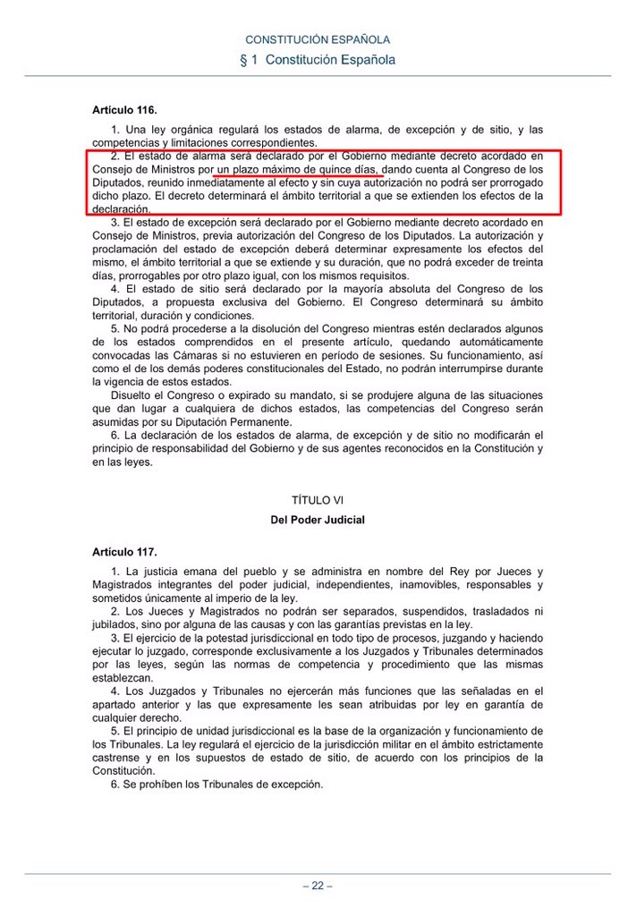 Rufo74's tweet photo. @vox_es @Santi_ABASCAL @Ortega_Smith @populares #GobiernoDimisión #SanchezVeteYa #ColetasVeteYa @ASO703 EL GOBIERNO CONTEMPLA PEDIR UN MES DE PRÓRROGA PARA EL ESTADO DE ALARMA. A VER SI EL COMITÉ DE EXPERTOS NO SE HA LEÍDO LA CONSTITUCIÓN, ARTÍCULO 116.2 https://t.co/SRMxcPEs7y