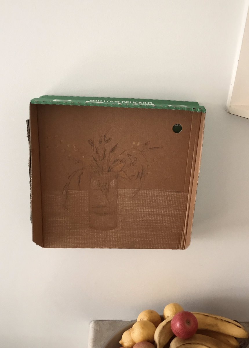 TeachingBen's tweet photo. @InSEA_Blog Arte Pizzera? Using whatever materials that are available to #drawcloser and #beradical. I love this readymade box frame. https://t.co/SXmrxuxWlI
