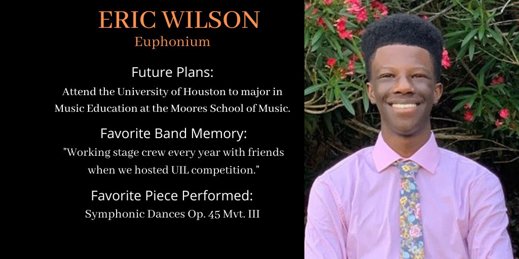 Our next Band Senior Spotlight for today is Band President, Brass Lieutenant, and Wind Ensemble member Eric Wilson. 🎶🎵#SeniorSpotlight