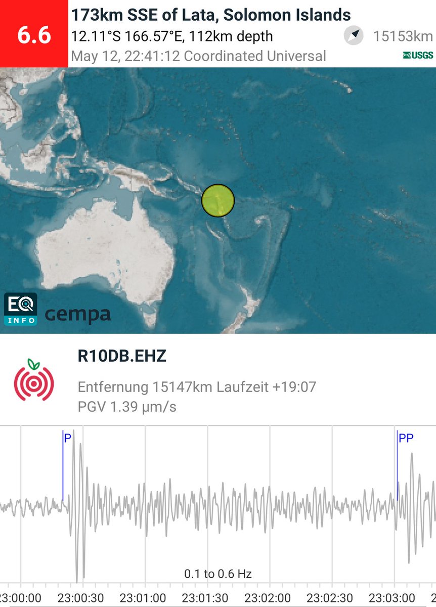 eloeberich's tweet photo. @raspishakEQ @LastQuake P- and PP-arrival of a deeper M6.6 #earthquake near #Lata, #SolomonIslands, recorded during night by our @raspishake #r10db @univienna, band pass filtered with @eqinfo_gempa #CitizenScienceAtHome #RaspberryShake https://t.co/dlH93hKbbw