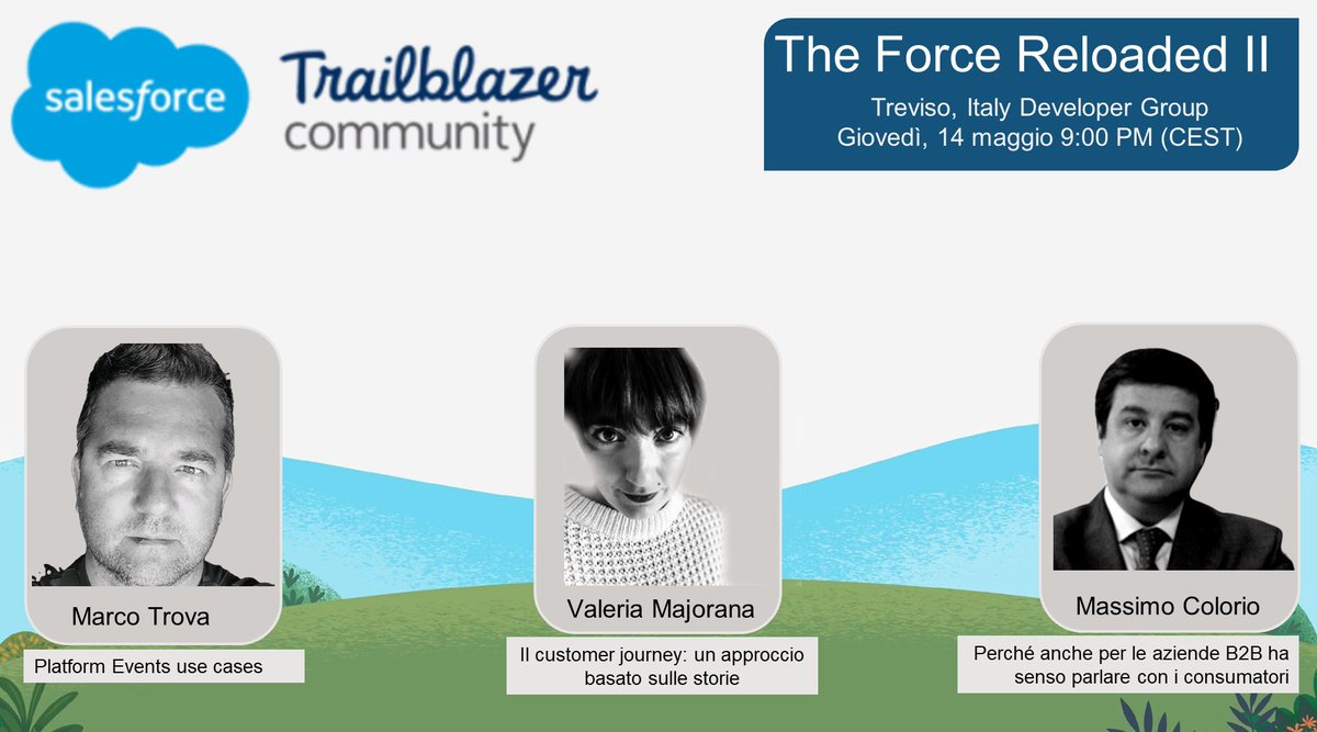 medaud1's tweet photo. I'm attending 👥#TrailblazerCommunity of #TrevisoSFDC Italy Developers Group on May 14, 2020! Excited to learn on #PlatformEvents of #Salesforce; #CustomerJourney and on #consumervoice for #B2B
👉Register: https://t.co/eQRVt6kgsp
#sfdc #SalesforceOhana #Treviso @SalesforceITA https://t.co/u8fkfLJvw9