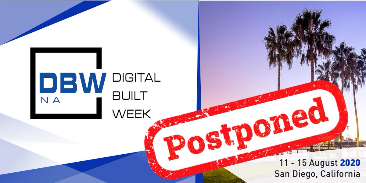 DbeiGlobal's tweet photo. We are deeply saddened to announce that due to #COVID19 DBEI has made the decision to postpone this year's Digital Built Week North America including #BILTNA @BuildConSum @AECODataDay @DesignTechSum and #DBEIHackathon. More details: https://t.co/LrBtj0rtUR https://t.co/2A6gUd7NW8
