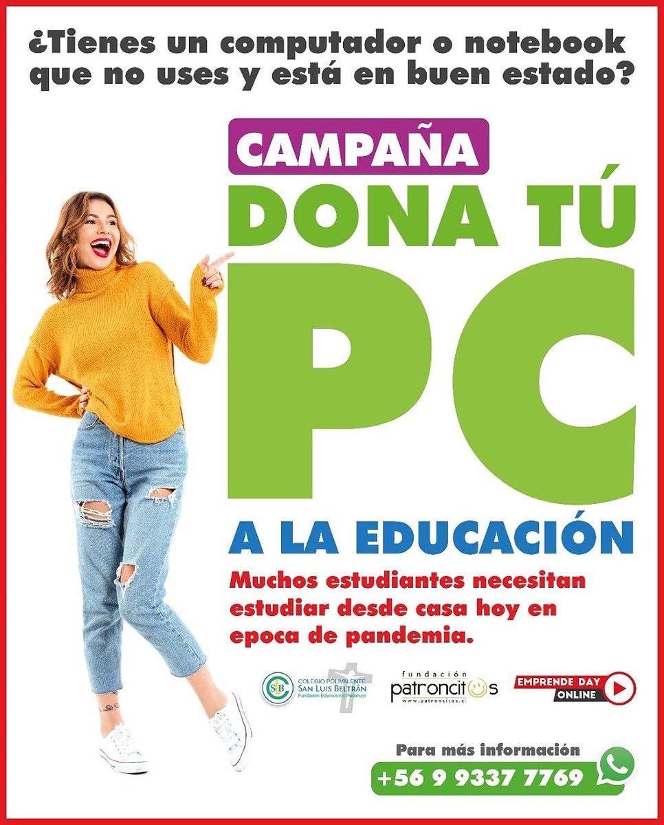 patriciomedina's tweet photo. ¿Tienes un computador o notebook que no uses y este en buen estado? #donatupc a la educación. Contacto en la foto. Organiza @FundPatroncitos https://t.co/3ho9aVG2DS https://t.co/o30H5CrWSL