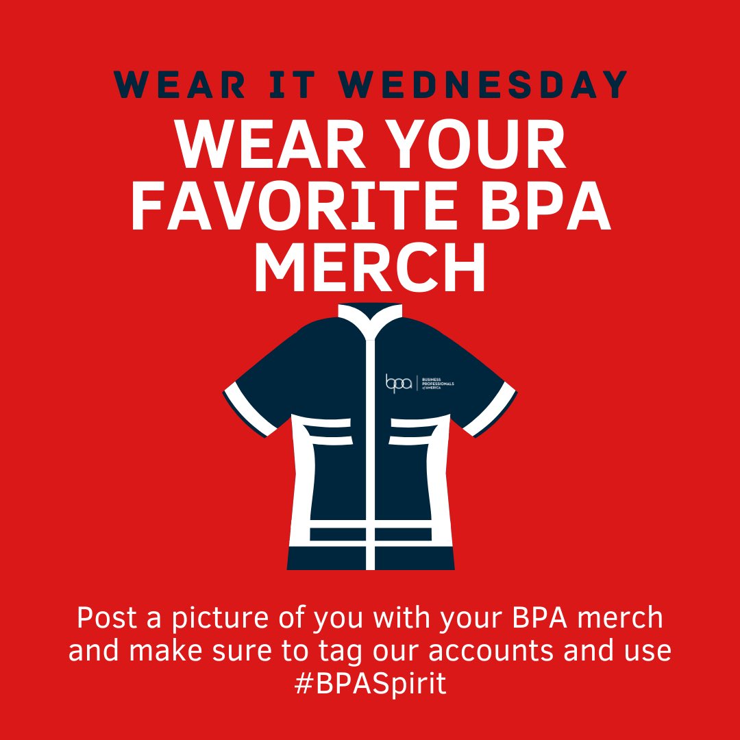 txbpa's tweet photo. #RT @National_BPA: Show off your BPA merch and apparel tomorrow as we celebrate #WearItWednesday! Make sure to tag us and use #BPASpirit to be featured!
#CapitalizeYourFuture #BPAAllDay #PurposeToPotential https://t.co/RSJqmbcgXQ