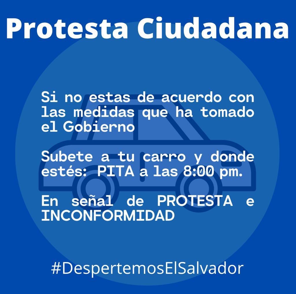 karlabmoncada's tweet photo. Me encanta que orgánicamente mucha gente se haya unido a la protesta ciudadana para expresar nuestra inconformidad con las medidas del Gobierno.  
¡Mañana a las 8:00 pm pitamos!
#DespertemosElSalvador https://t.co/3oMdJMaIQm