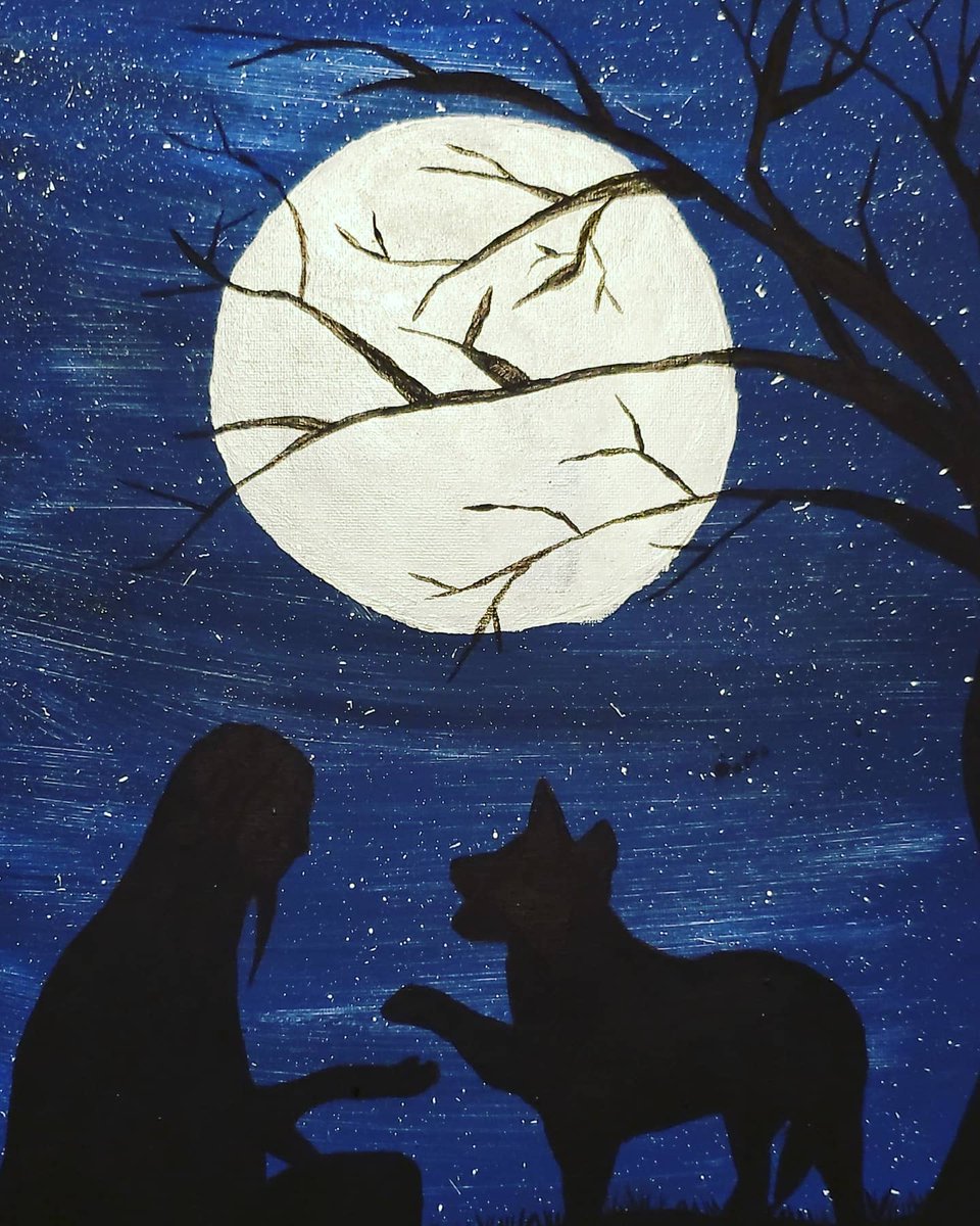 LValkyrie12's tweet photo. #paint #acrylic #dog #girl #silhoutte #moon #shittyart https://t.co/gPwFbgEMvy