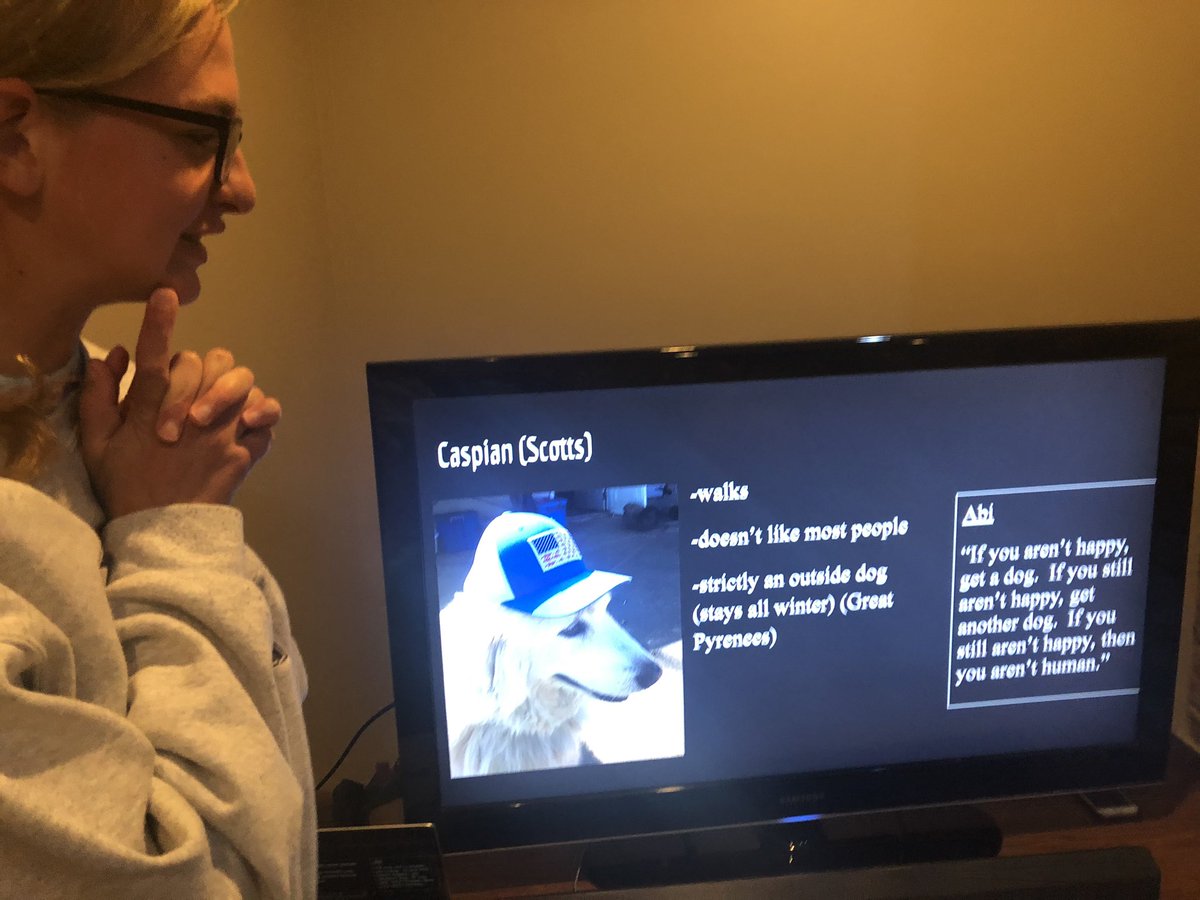 KyleighBlock's tweet photo. Welcome to my quarantine life. My sister just made an entire presentation to convince my mom to get a dog😂😂

If anyone wants to add to this presentation DM me for my moms number. Text her all the good things! https://t.co/PO35T9RPdW