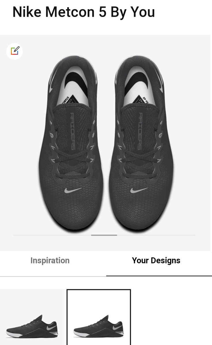 Raider4Life559's tweet photo. So #RaiderNation i got me a early fathers day present 😂
I customized my own metcon 5s with a #Raiders theme and to top it off on the tongue it says "RAIDERS". Ive always wanted these shoes and got them with my own twist. Let me know what you think. 🤙🏽🖤🏴💀 #metcon5 #nikebyyou https://t.co/LjXE3li4EX