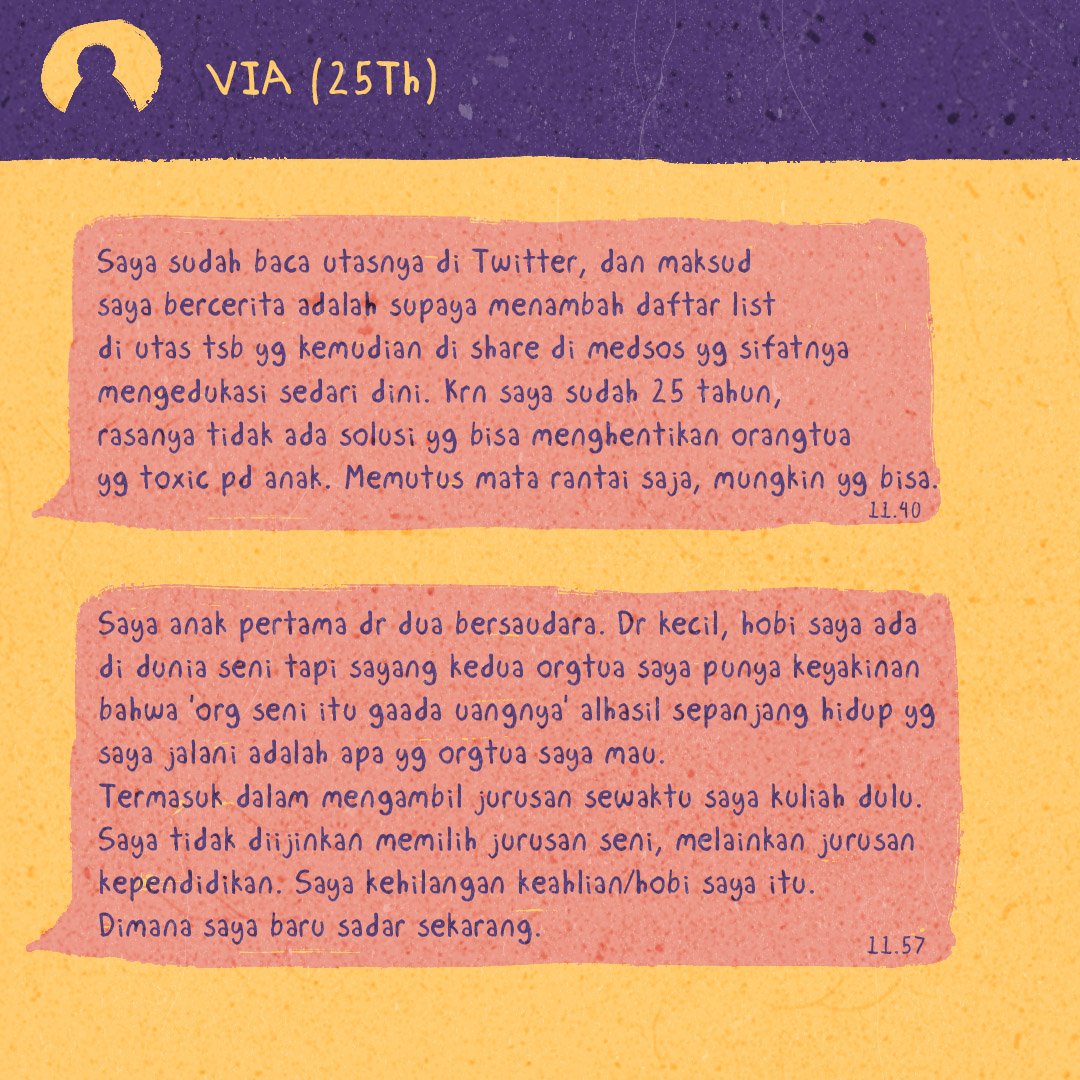 rumahramah_'s tweet photo. Kami dapat amanah dari teman yang berhasil mengatasi "virus" toxic parent untuk menyampaikan cerita ini pada teman". Silakan dibaca🌈
Semoga energi positif menyertai kalian semua sehabis membaca cerita ini:)
(Cerita ini dibagikan melalui DM IG kami yg kemudian kami layout) https://t.co/xHImmUKX5Y