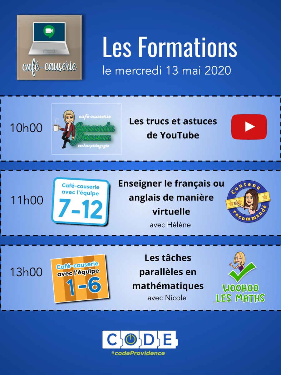 Rejoignez-nous pour nos formations via <a href="/google_meet/">Google_Meet</a>
 <a href="/CscProvidence/">Csc Providence</a> #apprentissageàdistance #codeprovidence #çavabienaller