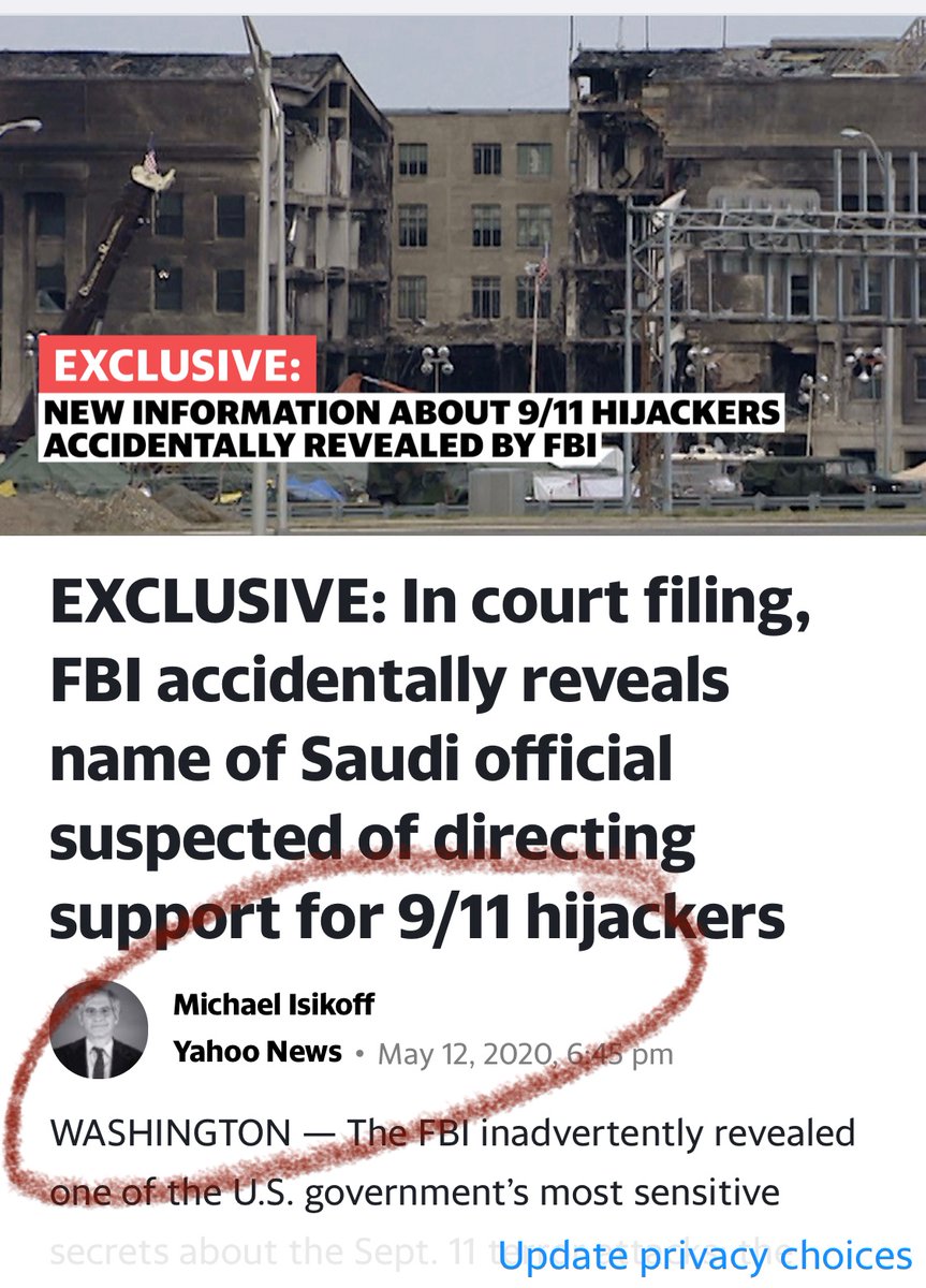 Look at the 911 leak article authors name. Ring a bell? Michael Isikoff.. The Flynn transcript leaker.  @KerriKupecDOJ  #obamagate  #flynn #sullivan