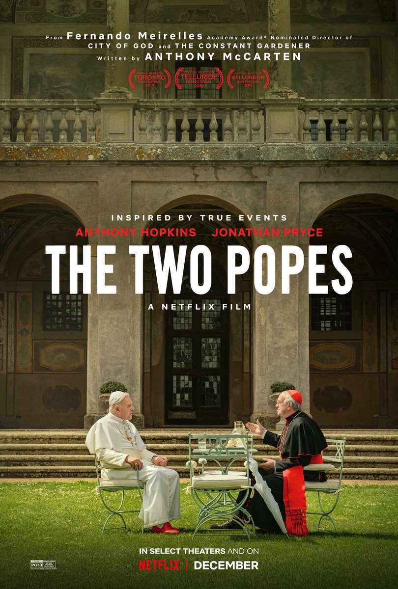 The Two Popes 8.7/10The music, the color, the storytelling. Went into it expecting not much. Highly recommend.