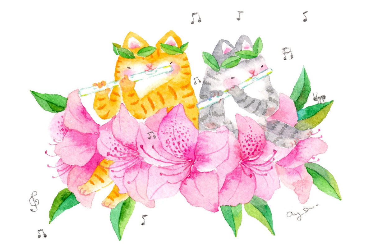 こばやしあや フルート協会冊子年5月号のカットです あちらこちらでつつじが咲いています Minneでお取扱い中です T Co Mkec8erbbb 絵 水彩画 水彩 透明水彩 イラスト Drawing Illustration Watercolor Art スケッチ