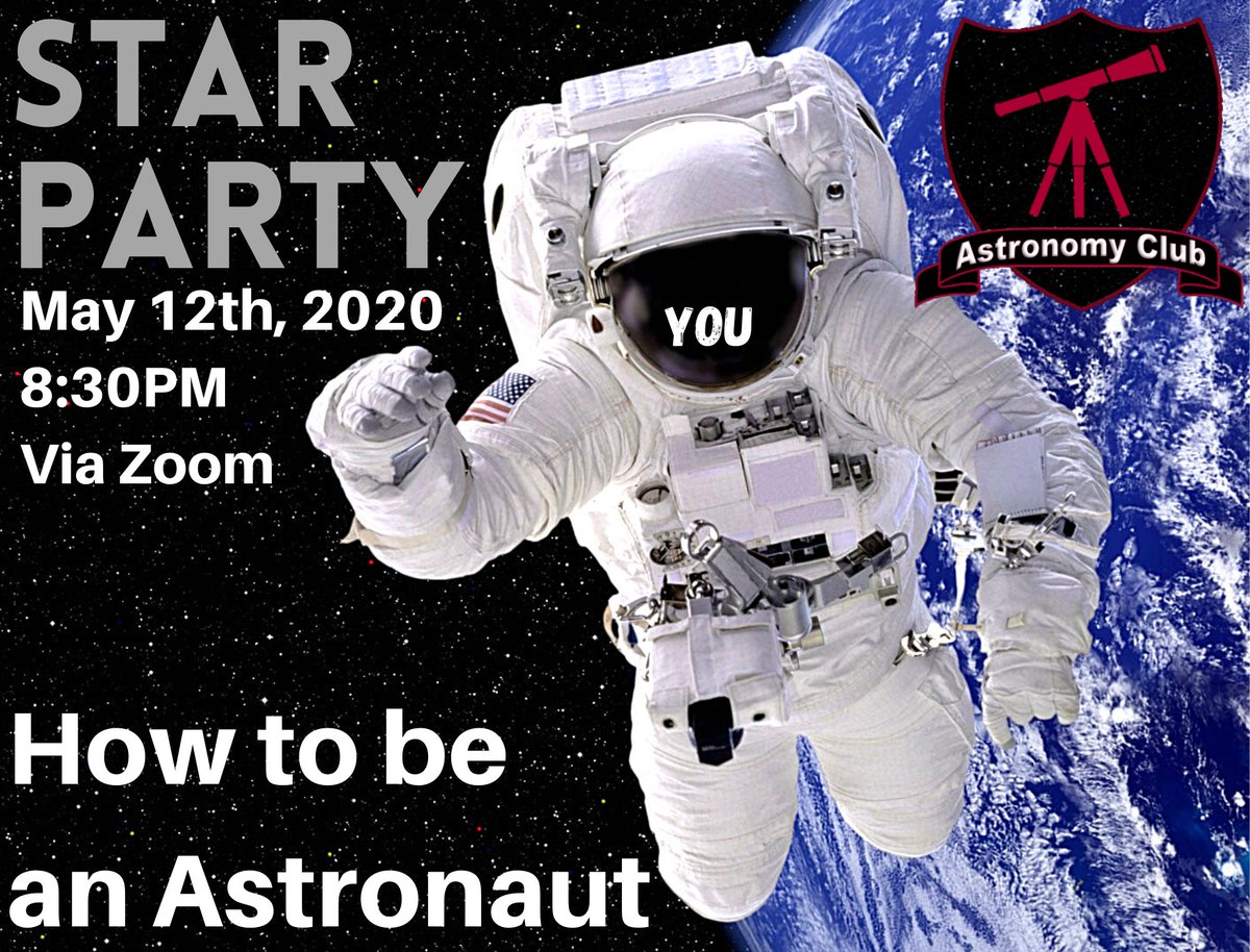 Join us tonight @ 8:30 pm Pacific for a virtual Star Party presented by CWU Astronomy Club! How to be an Astronaut hosted by Dominic Horne.
cwu.zoom.us/j/98807627524?…