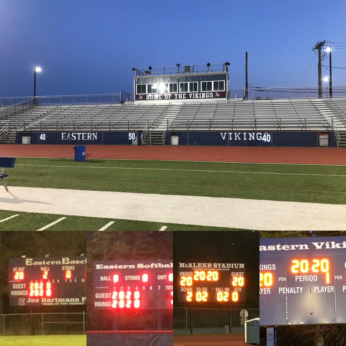easternviking's tweet photo. On Tuesday, May 12th, at 8:20 (20:20 Military Time), Eastern Regional High School honored our senior class by turning on our stadium lights for 20 minutes and 20 seconds. We miss you all! #ERHSPride @eastern_20
@ECCRSDTech @ECCRSDPrincipal @ECCRSDSuper https://t.co/7HPWRr76pw
