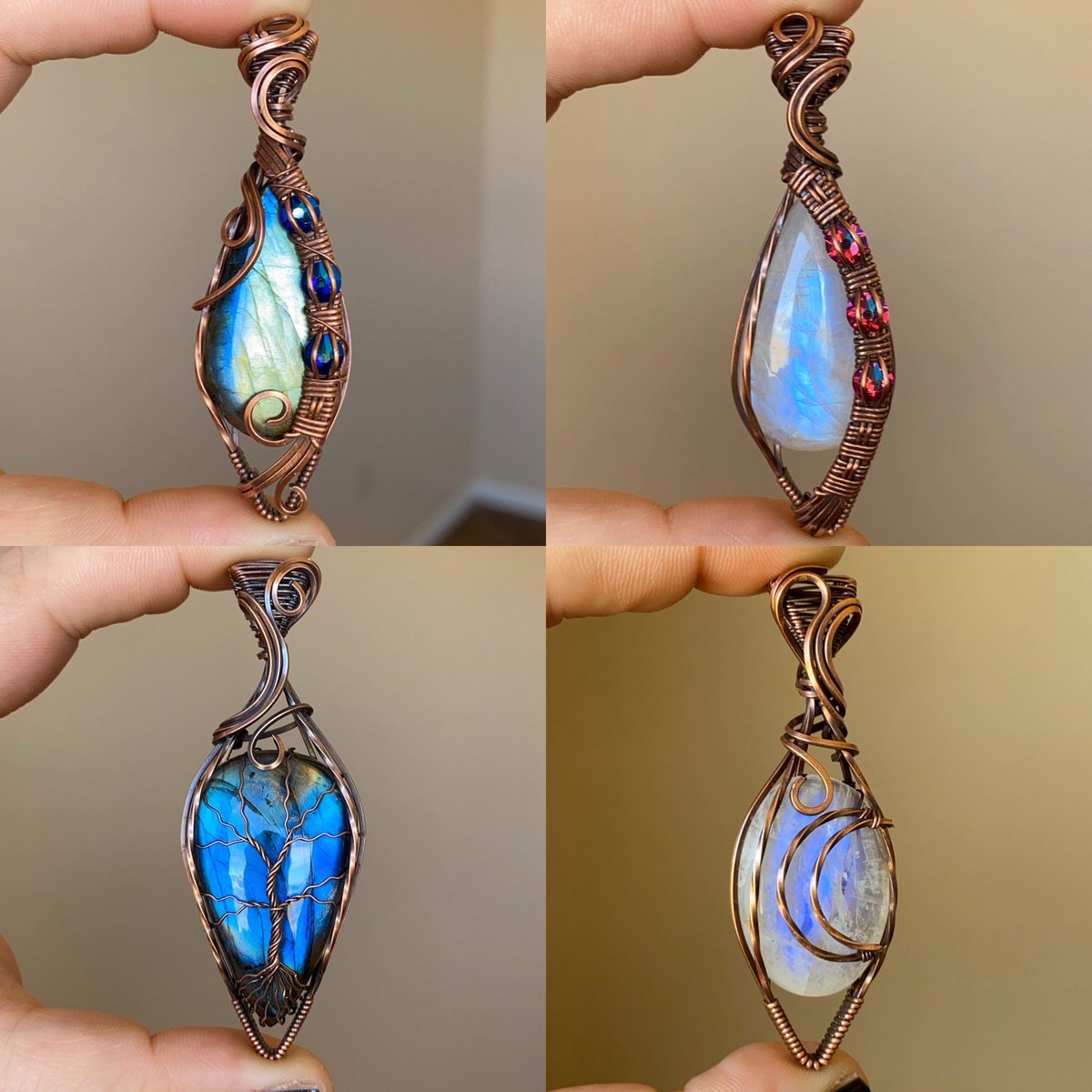 rynzilla's tweet photo. I’ve officially been wire wrapping for one year. It has changed my life tremendously and I am so thankful. I’ve met some of the most incredible people in the art community and I am happy to call you all friends. 🥺💜💜 first two pics are some of my first wire wraps vs recent ones https://t.co/dfRrEAl6EG
