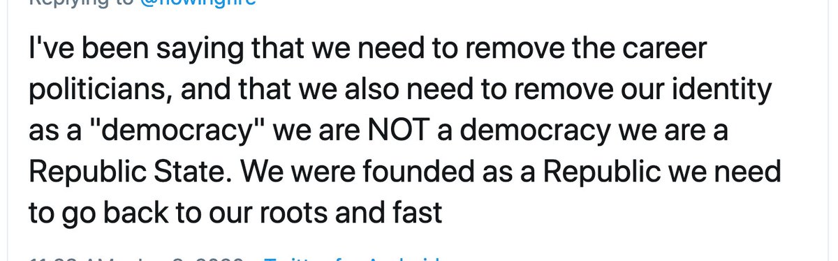 I'm not very sympathetic because kinda like being able to vote and being considered a "person" under the Constitution. (Just makes me feel good).The only time anyone has ever told me that "America is NOT a democracy, we were founded as a Republic," has been on Twitter.8/