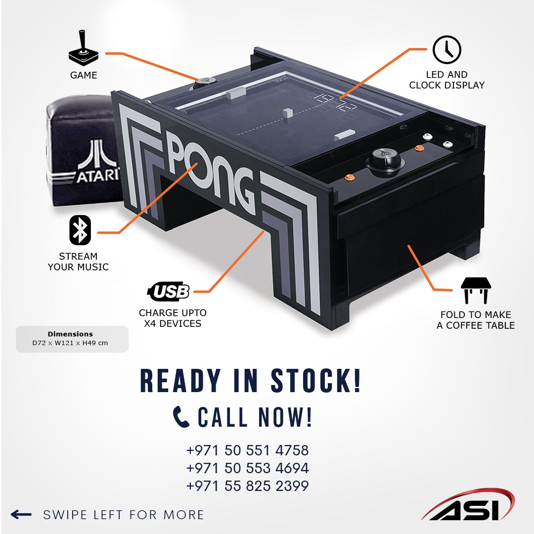 #BoredAtHome ? Treat yourself to the perfect #Eid gift with the #Atari Pong Coffee Table. Music streaming and USB chargers make this #arcade game table a #musthave. Get in touch for details! #deliveryservice #covid19 #Dubai #ThingsToDoDuringLockdown #familyfun #RamadanMubarak