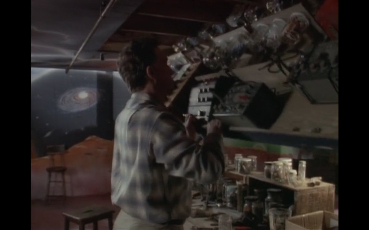 Sliders Season 2 episode 3 Gillian of the Spirits
1) The group color coordinated
2) Gillian and the mean girl
3) That crazy basement 
4) Basement hidden compartment