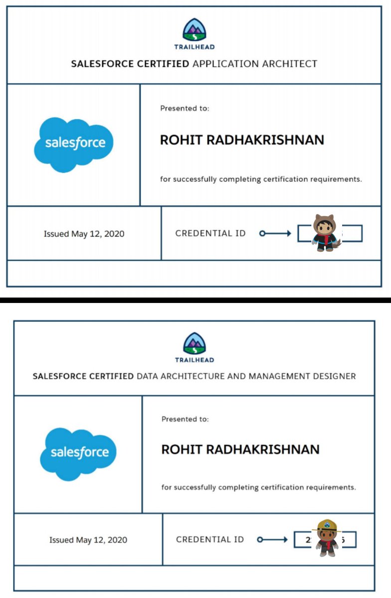 rohitradh's tweet image. 2 for 1!! Officially an Application Architect. Left half of triangle completed. #JourneyToCTA #Salesforce #Certification @trailhead @ArchLadies @amitmalikus