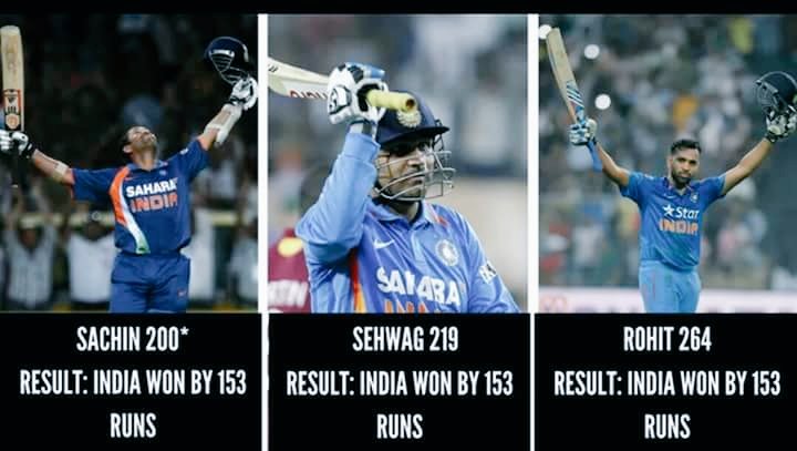 Biggest Coincidences in Cricket History: (Thread)1. When Sachin Tendulkar (200*), Virender Sehwag (219) and Rohit Sharma (264) set ODI records for the highest individual scores, India won the match by exactly 153 runs on each occasion. #SachinTendulkar  #ViratKohli  #RohitSharma