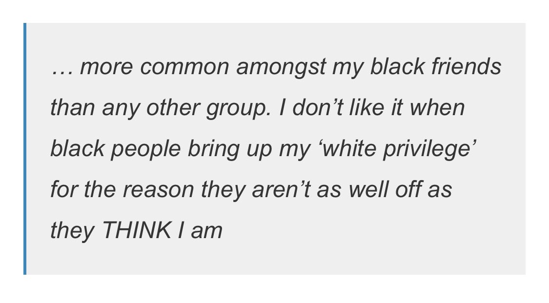 Oh look — a white person who thinks they don’t benefit from white privilege because they’re not rich.