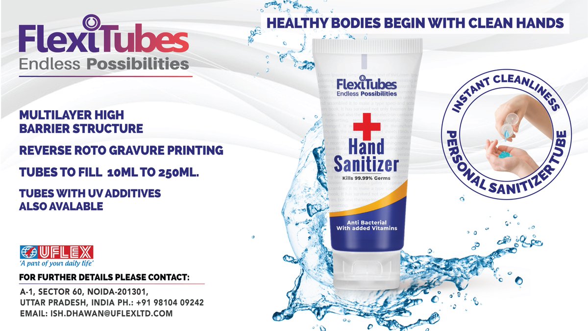 uflexltd's tweet photo. While the nation prepares to #unlock, UFlex is packaging hand #sanitizer tubes for on-the-go use at full pelt, so that its scarcity is never felt. For hand sanitizer tube #packaging, connect with us at ish.dhawan@uflexltd.com

#staysafe #covid #UFlexForU #FlexiTubes #WashHands https://t.co/HoJhJxwSkh