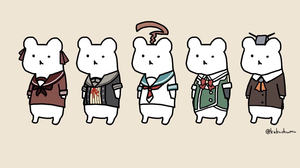 chikuma (kancolle) ,kuma (kancolle) ,kumano (kancolle) ,mikuma (kancolle) no humans bear school uniform neckerchief simple background serafuku animalization  illustration images