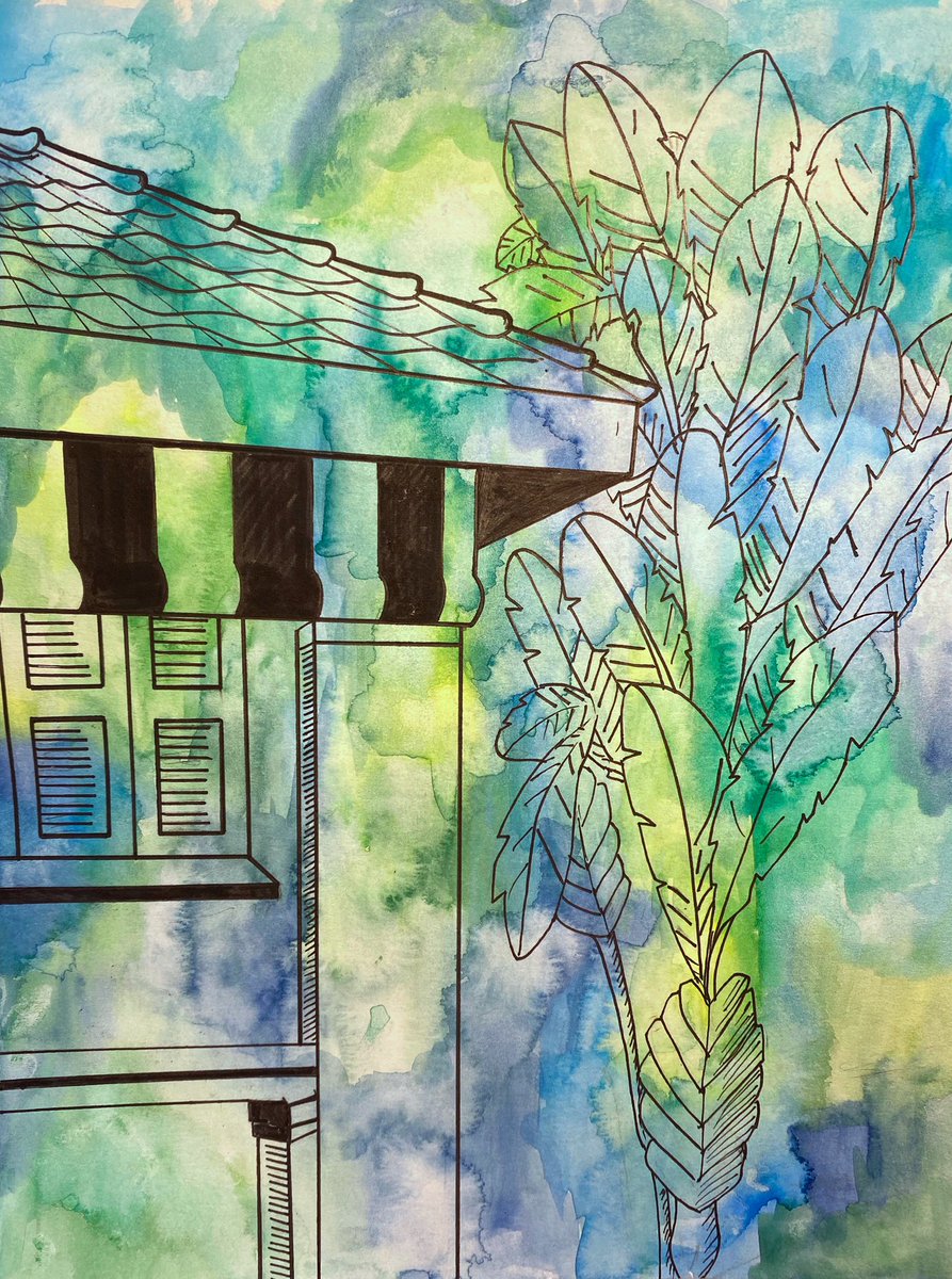 SeniorDulwichSG's tweet photo. E-Learning in Art and the theme ‘View through a window’ a current view from home. Students required to explore via pen and paint or pre-prepared painted paper, digital artwork on top of uploaded photographs or any combination! #DCSG #DCSGart #SGUnited https://t.co/i0uu1nmzLb