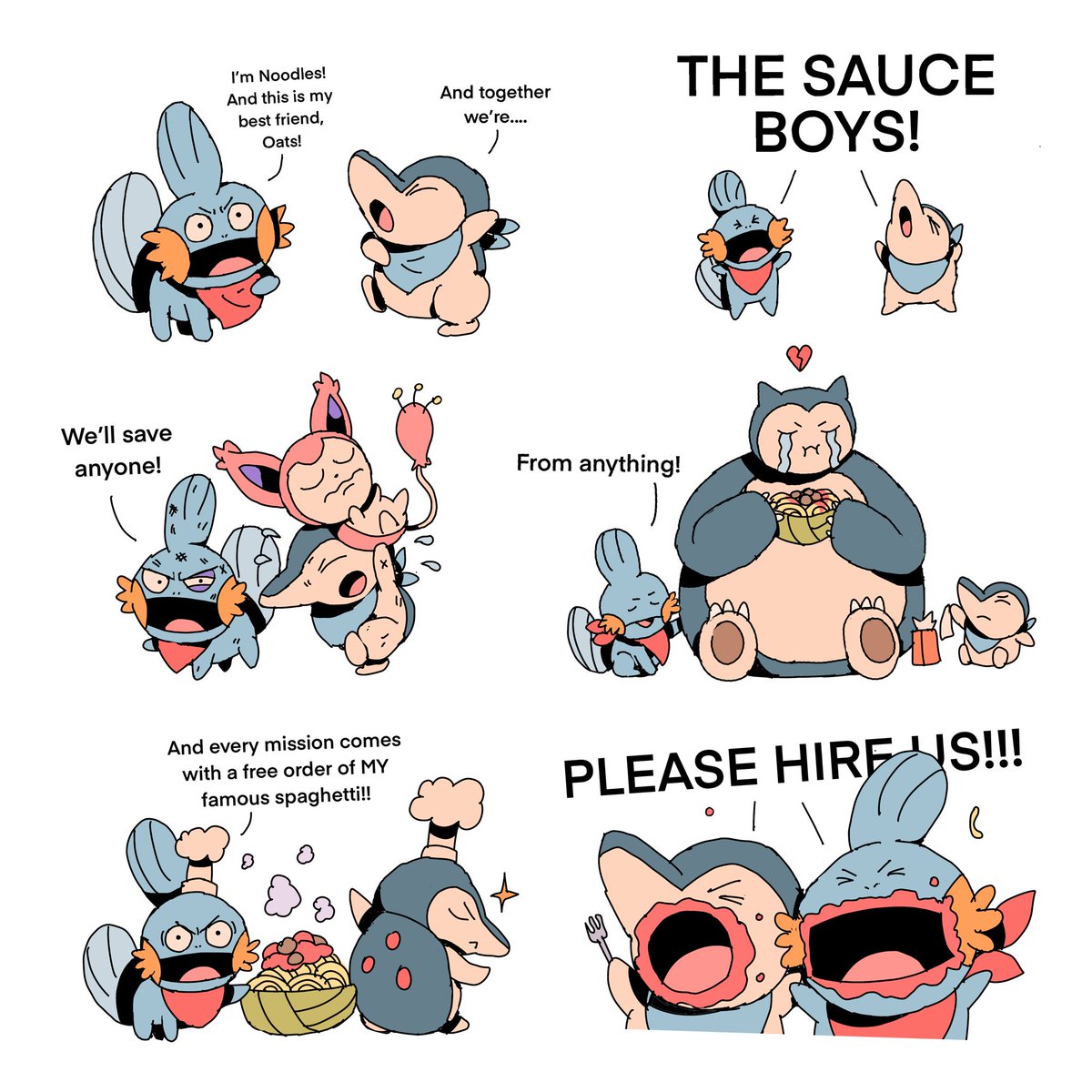 Sketched a quick ad campaign for my Mystery Dungeon team. They are very intense but do a very good job!