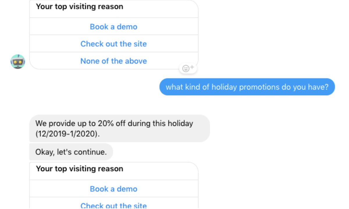 juji_io's tweet photo. Managing user digression during a conversation is difficult for an AI chatbot. We believe such chatbots should be able to handle users' off-topic inquiries.
Check out our "Beginner's Guide to AI Chatbots" for more: https://t.co/FRugRZTH93
#AI #chatbot #aichatbot #bestAIChatbot https://t.co/Pw1iXWTygA