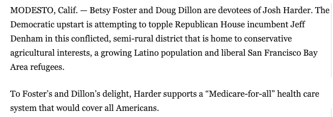 Josh Harder flipped his district to the Democrats for the first time in generations in 2018 by running on Medicare for All.