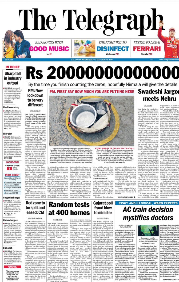 Dear  @ttindia ,I can understand that u are shell shocked & asking PM about food by showing empty vessels. Let me remind you that PM in its first package has given free monthly foodgrains of 6 kg to every ration holder. Now you must ask Mamata why that ration is not reaching ppl