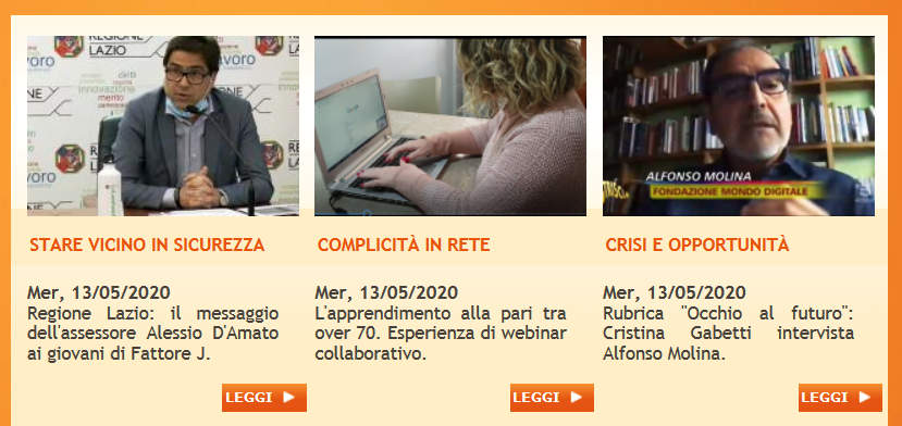 Oggi in primo piano su mondodigitale.org 
- #FattoreJSalute messaggio ai giovani dell'assessore Alessio D'Amato <a href="/RegioneLazio/">Regione Lazio</a>  
- #nonnisuinternet al tempo del #coronavirus: webinar anche per #over60 
- #Occhioalfuturo <a href="/Striscia/">Striscia la notizia</a> <a href="/cristinagabetti/">Cristina Gabetti</a> intervista <a href="/AlfonsoHMolina/">Alfonso Molina</a>
