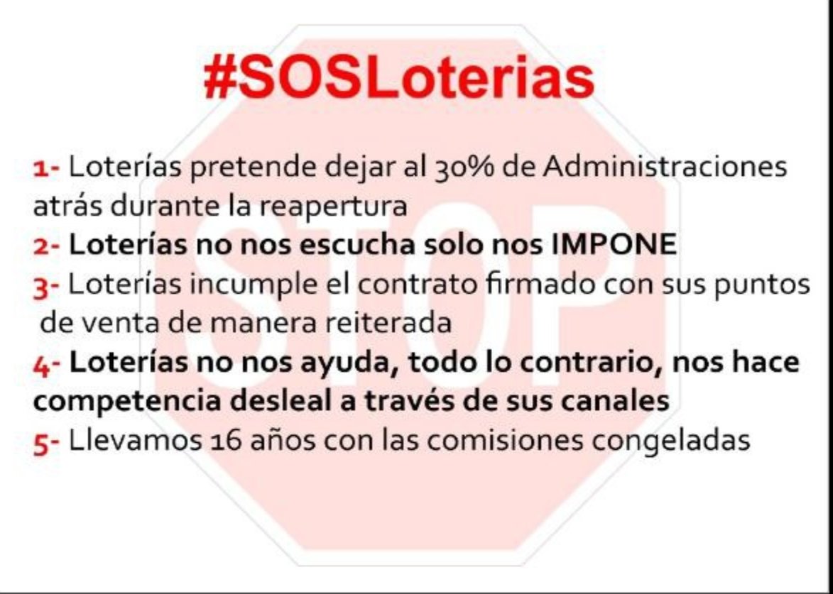 Olgaquinti's tweet photo. Las Administraciones  de Loterias exigimos un trato digno #SOSLoterias @cuatroaldia @EspejoPublico @jordievole https://t.co/I98Qqj1uy6
