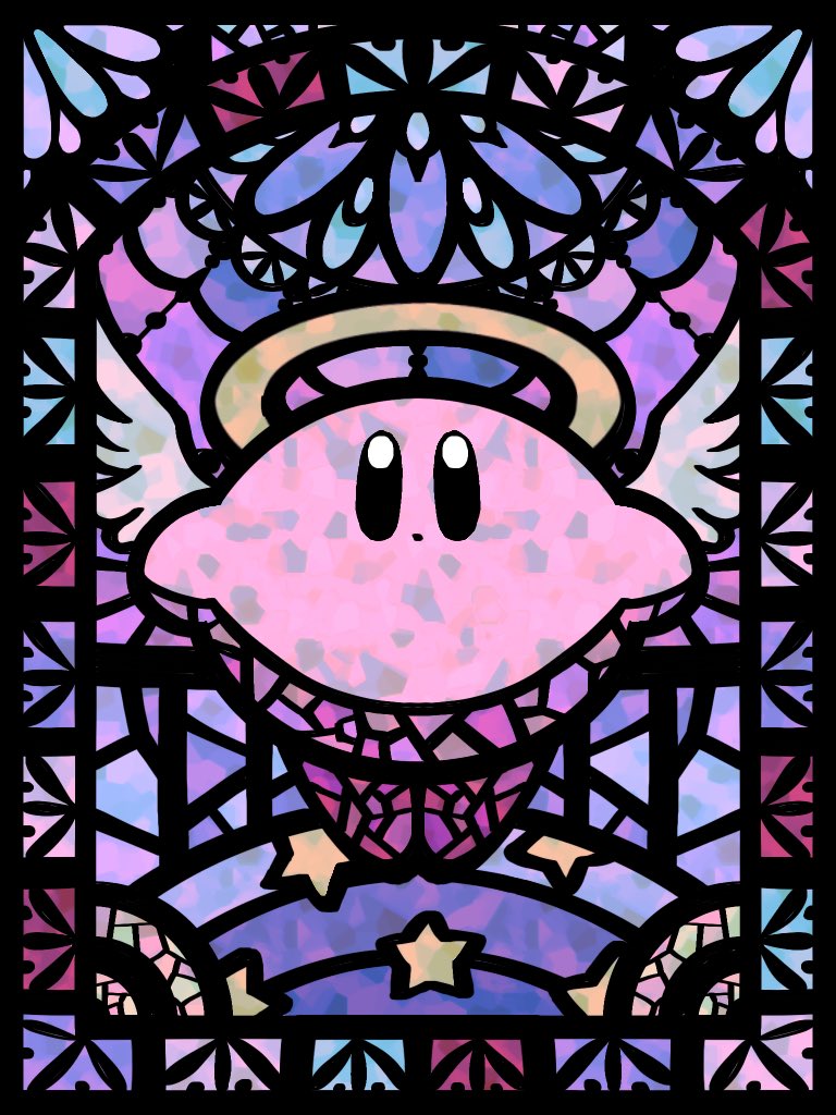 kirby stained glass no humans star (symbol) halo wings angel wings solo  illustration images