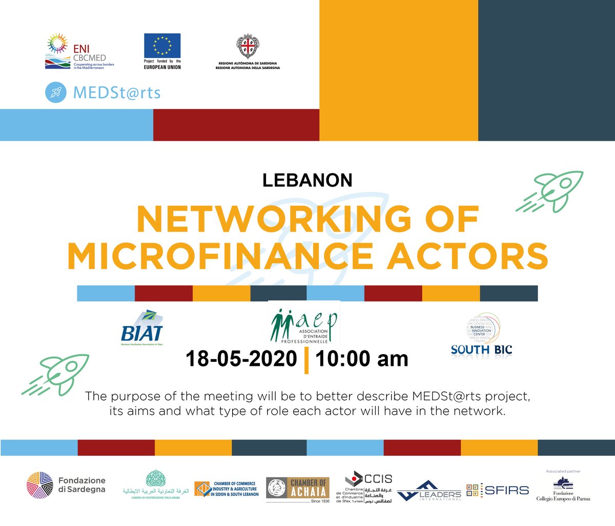 ‼️ Networking of Microfinance Actors ‼️
 Online Meeting Event 

bit.ly/2T0I2js

#GOMED  #mednow #mediterranean #medstarts #Lebanon 
#Italy #greece #tunisia #palestine

<a href="/MEDStrts1/">MEDSt@rts</a>
@ENICBCMed