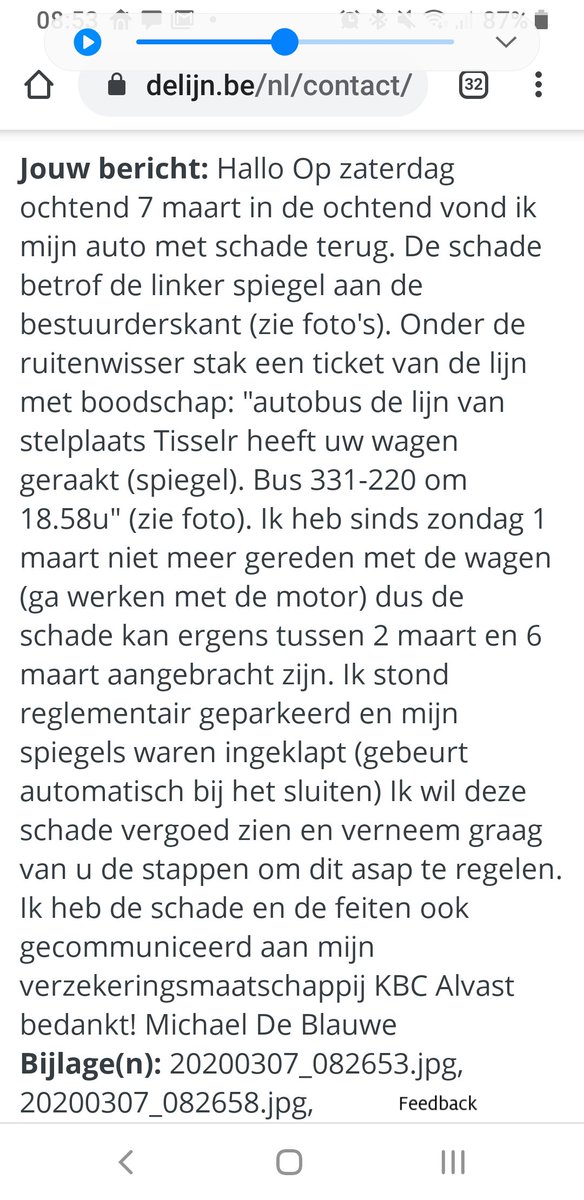 Mdblauwe's tweet photo. @delijn  u probeert uw verantwoordelijkheid te ontlopen! Stuurt mijn verzekering van kastje nr de muur.  U verwijst nr privémaatschappij Reys, deze beweert in mijn straat niet te rijden. Schade dr bus van DeLijn moeten jullie dragen! Onderaannemer of niet #grof #unfair https://t.co/h4qiA9euI9