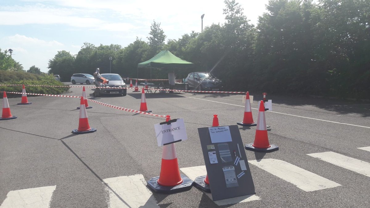 GlosCC's tweet photo. A drive-through mobile testing unit for people with #coronavirus symptoms is operating at Oxstalls Tennis Centre in #Gloucester until the end of Sunday. Those eligible to be tested include key workers, people living with them and over-65s. Read more here: https://t.co/QhJkhGbkdT https://t.co/vUrgbnH0aU