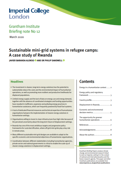 energypedia's tweet photo. Available now, @Grantham_IC's "Sustainable Mini-grid Systems in Refugee Camps: A Case Study of Rwanda" publication. Kindly, check the link below!
#Africa #Rwanda #MiniGrid #Refugge
https://t.co/Z96LHQG6qf https://t.co/05zmN7aad7
