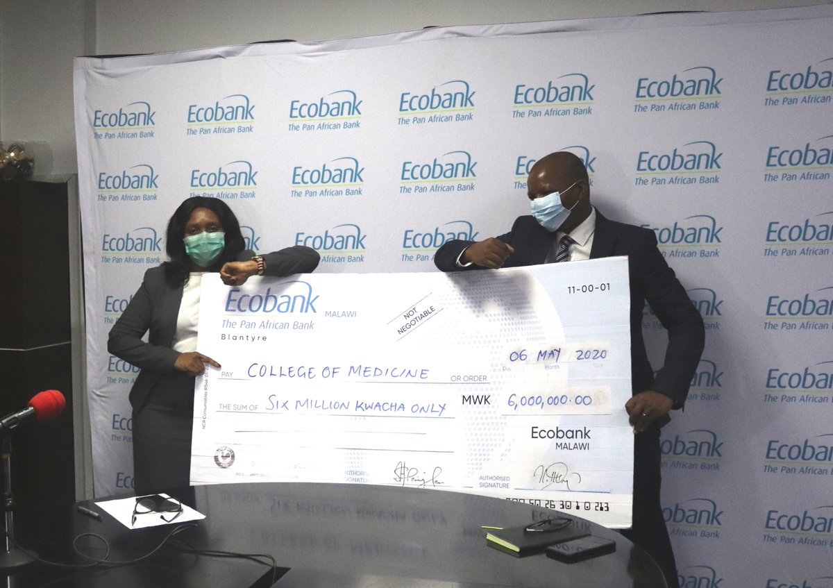 KUHeS_mw's tweet photo. Many thanks to @ecobankmalawi for the timely donation of  6 million kwacha to @unimacom  towards the fight against COVID-19. We appreciate your support and we cherish our partnership. https://t.co/qUoesgYald