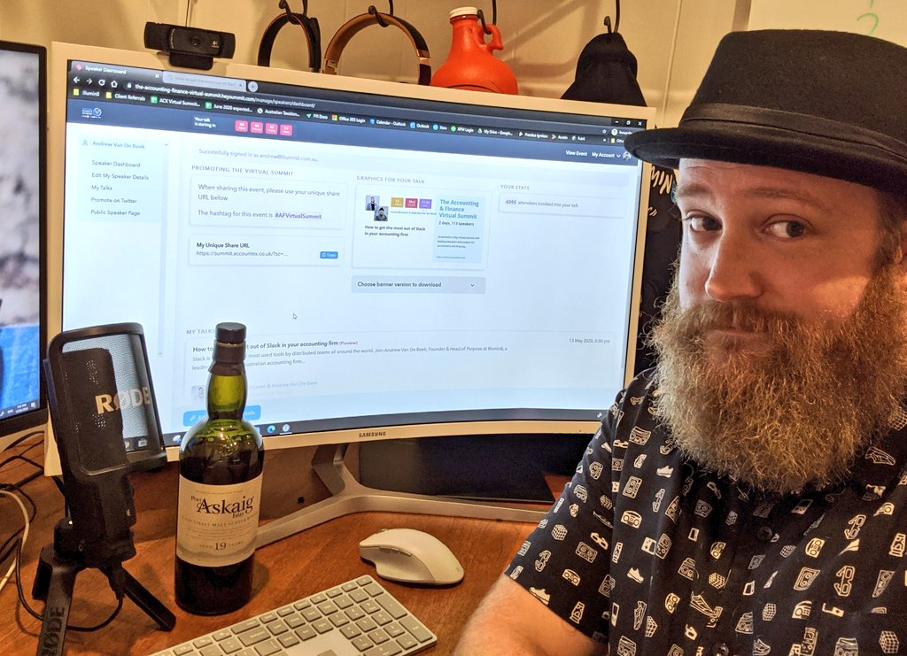 andrewvandebeek's tweet image. OK - I'm ready

#AFVirtualSummit is rolling

Whisky is ready

30mins time I'll be joining ol mate @trent_mclaren to chat how #accoujtijg firms can use @SlackHQ 

You can still sign up here if you wanna join in (it's free!!!) summit.accountex.co.uk/?sc=yP1Ojlh9