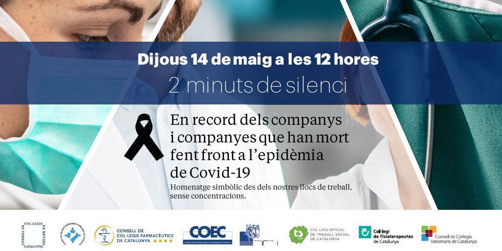 ccfcat's tweet photo. Els farmacèutics i farmacèutiques de Catalunya ens sumem als 2 minuts de silenci en record als companys i companyes que han mort🖤 fent front a l'epidèmia de la #COVID19 .
➡️L'homenatge simbòlic es realitzarà demà 14/5 a les 12 h, des dels llocs de treball i sense concentracions. https://t.co/BYu4a8ILYF