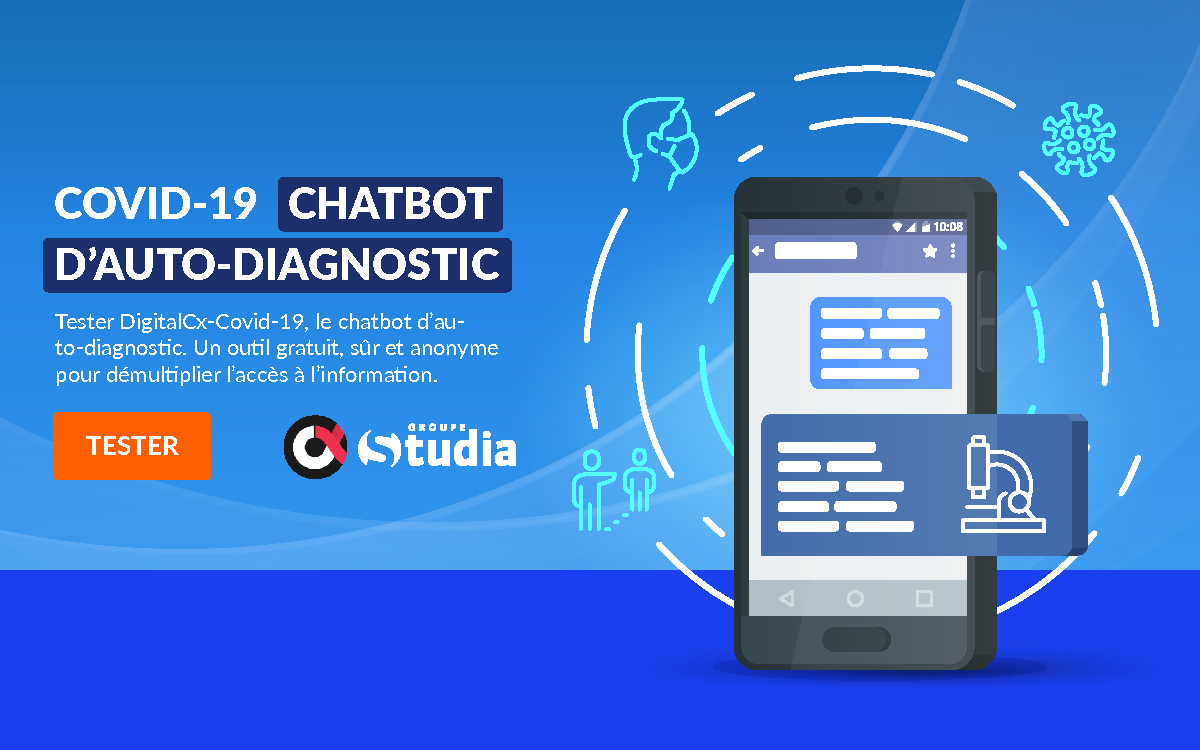 [DigitalCX-Covid-19] : chatbot d’auto-diagnostic, gratuit et anonyme pour aider à démultiplier les canaux d’information, auprès des internautes > studia.fr/digitalcx-covi… 

#chatbot #iA #chatbots #COVIDー19 #COVID19 #COVID19france #coronavirus #COVID2019
